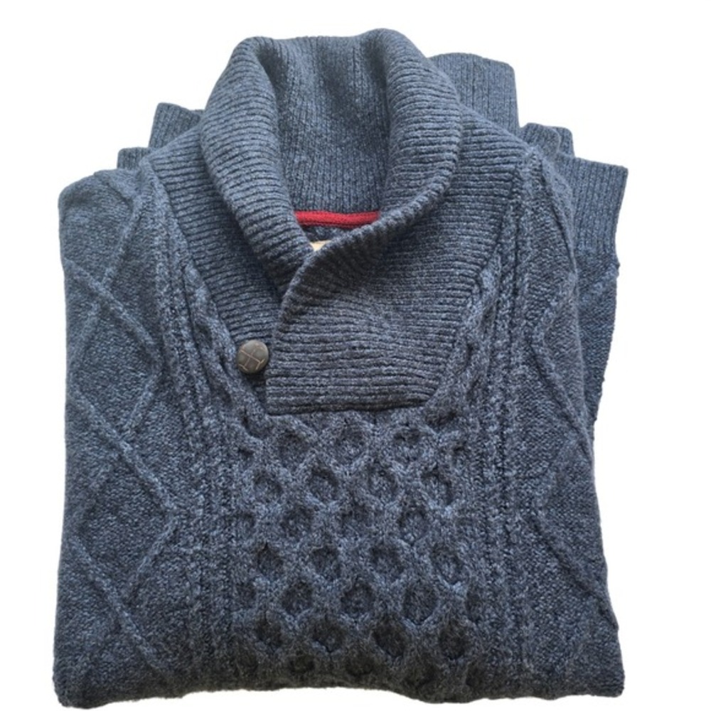 Wind River Mens XL Shawl Collar Cable Knit Sweater Blue
